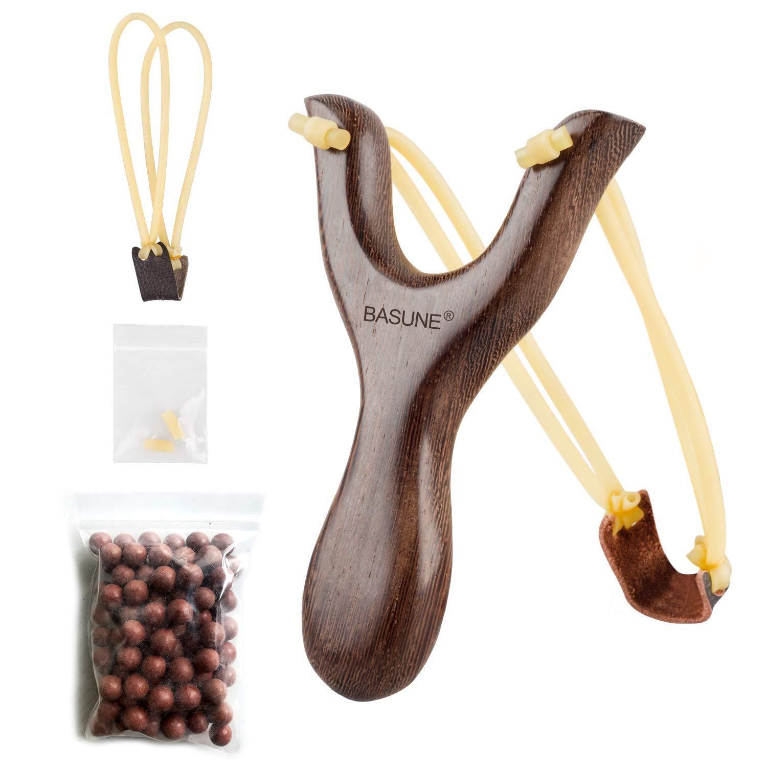 BASUNE Solid Wooden Slingshot Toys with Classic Construction Hunting